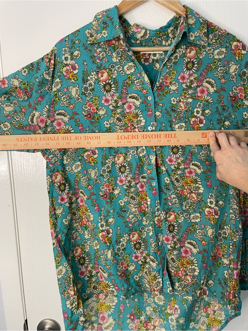 Natural Life Medium Teal Floral Cotton Button Down Tunic Shirt Boho - Picture 6 of 10